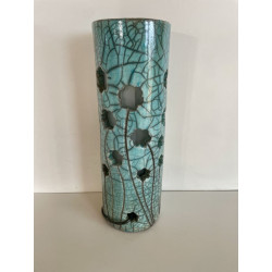 Pièce unique pour cette lampe d'ambiance en céramique Raku Bleue