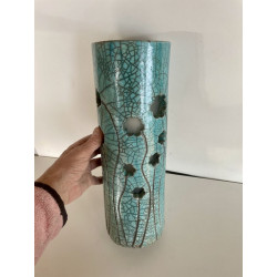 Pièce unique pour cette lampe d'ambiance en céramique Raku Bleue