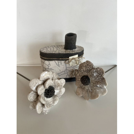 Vase "Bouteille" et ses fleurs Céramique Raku