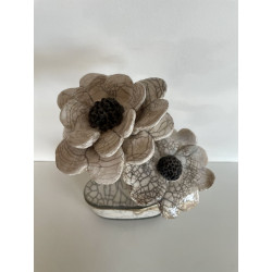 Vase "Bouteille" et ses fleurs Céramique Raku