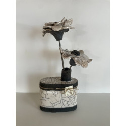 Vase "Bouteille" et ses fleurs Céramique Raku