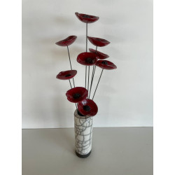 Contemporary Vase with its Raku Ceramic Flowers