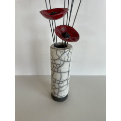 Contemporary Vase with its Raku Ceramic Flowers