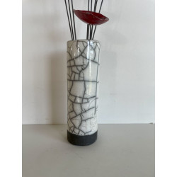 Contemporary Vase with its Raku Ceramic Flowers