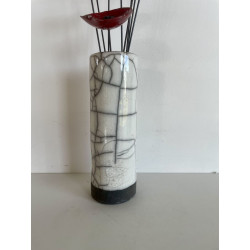Contemporary Vase with its Raku Ceramic Flowers