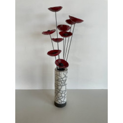Contemporary Vase with its Raku Ceramic Flowers