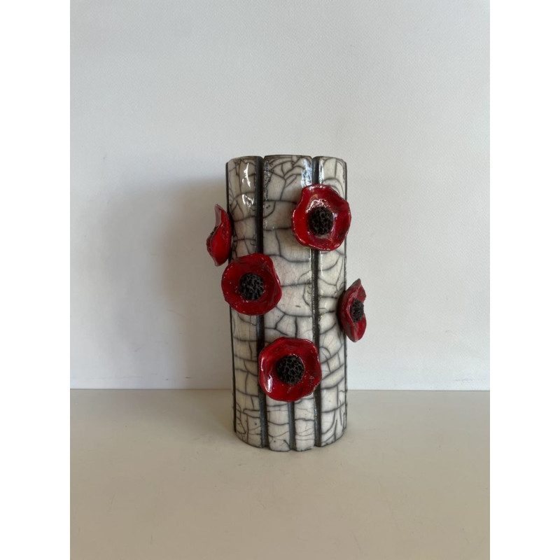 "Poppies" Raku ceramic vase