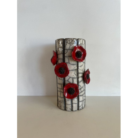 "Poppies" Raku ceramic vase