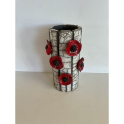 "Poppies" Raku ceramic vase