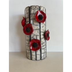 "Poppies" Raku ceramic vase