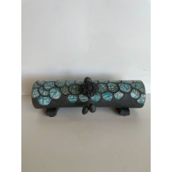 Boite artisanale très longue en céramique Raku Bleu-vert/Turquoise