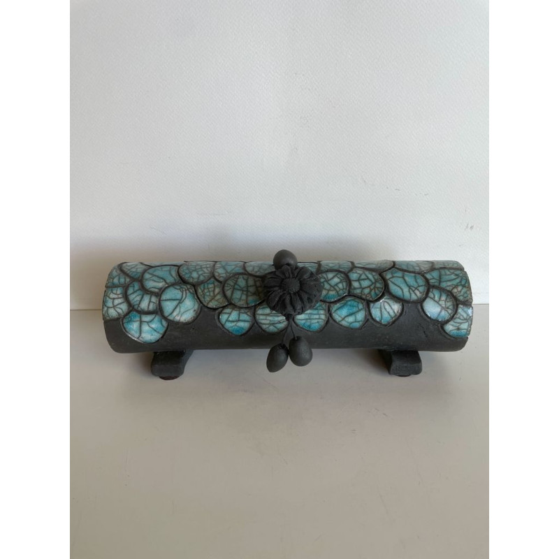 Boîte "Croco" Céramique Raku Turquoise