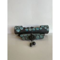 Boîte "Croco" Céramique Raku Turquoise