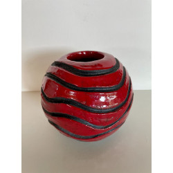Vase original Boule rouge brillante et spirale en céramique Raku