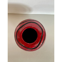 Vase original Boule rouge brillante et spirale en céramique Raku
