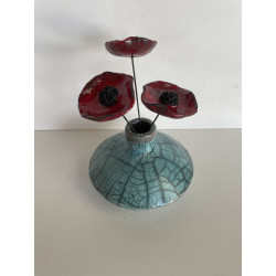 Offrez un vase Raku Zen avec ses 3 petits coquelicots