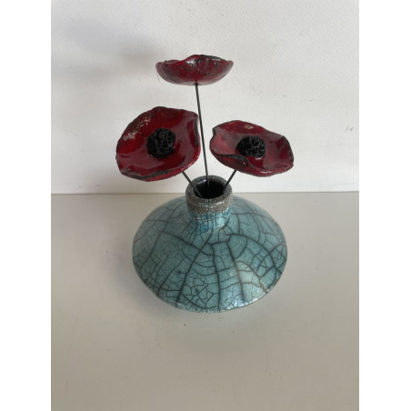 Offrez un vase Raku Zen avec ses 3 petits coquelicots