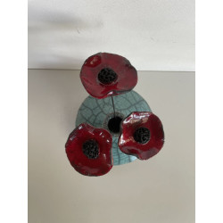 Offrez un vase Raku Zen avec ses 3 petits coquelicots