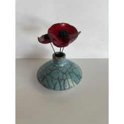Offrez un vase Raku Zen avec ses 3 petits coquelicots