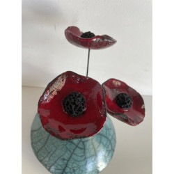 Offrez un vase Raku Zen avec ses 3 petits coquelicots