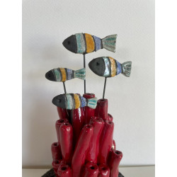Pièce unique pour ce Banc de Poissons en Céramique Raku
