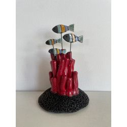 Pièce unique pour ce Banc de Poissons en Céramique Raku