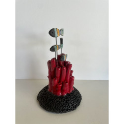 Pièce unique pour ce Banc de Poissons en Céramique Raku