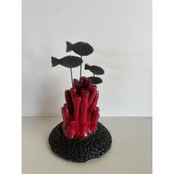 Pièce unique pour ce Banc de Poissons en Céramique Raku