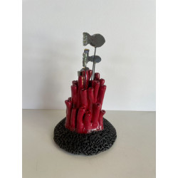 Pièce unique pour ce Banc de Poissons en Céramique Raku