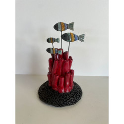 Pièce unique pour ce Banc de Poissons en Céramique Raku