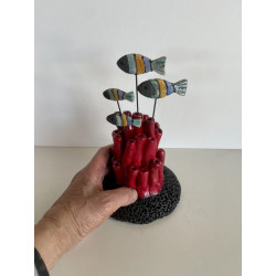 Pièce unique pour ce Banc de Poissons en Céramique Raku