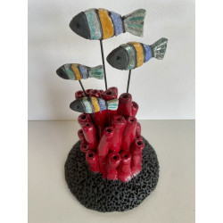 Pièce unique pour ce Banc de Poissons en Céramique Raku