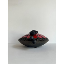 Boîte Ronde Rouge Brillant en céramique Raku