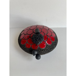 Boîte Ronde Rouge Brillant en céramique Raku