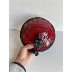 Boîte Ronde Rouge Brillant en céramique Raku