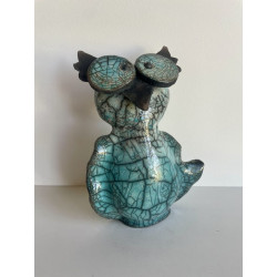 Céramique artisanale pour cette Chouette en Raku Bleu