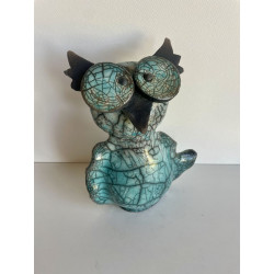 Turquoise Owl Raku Ceramic