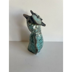 Turquoise Owl Raku Ceramic