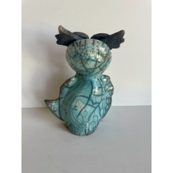 Turquoise Owl Raku Ceramic