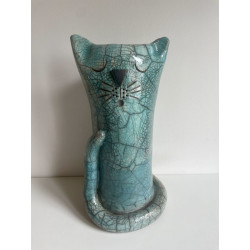 Grand vase chat en céramique RAKU bleu et très décorative