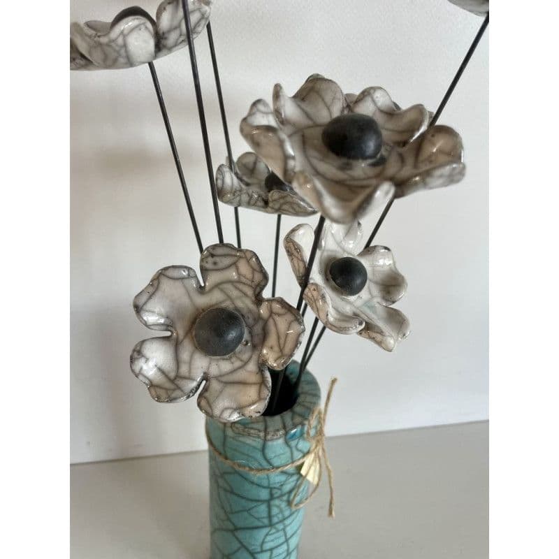 Vase Contemporain Fleurs Blanches Céramique Raku — 3