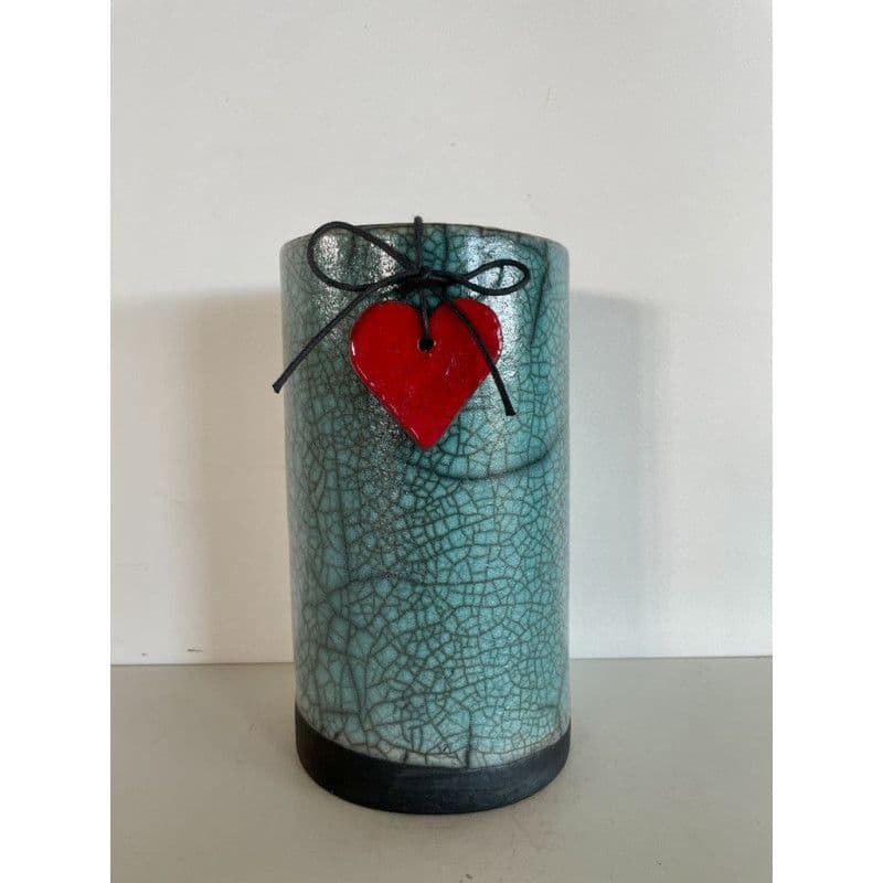 Vase Céramique Raku avec Son Petit Coeur Rouge — 3