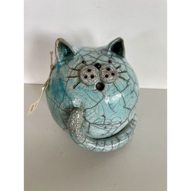 Chat "Cachou" Bleu Céramique Raku