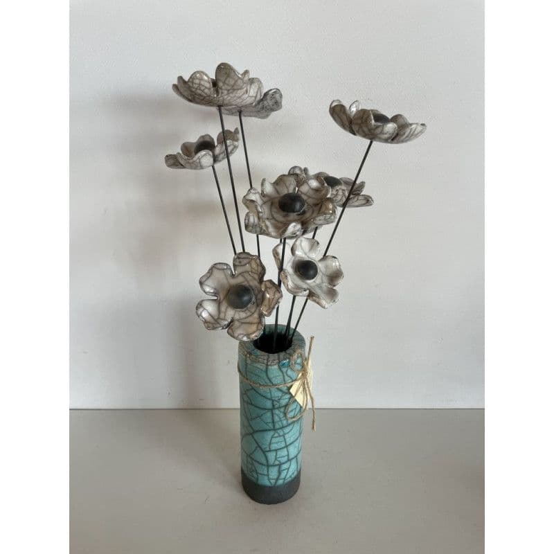 Vase Contemporain Fleurs Blanches Céramique Raku