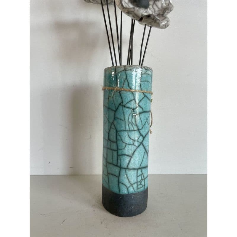 Vase Contemporain Fleurs Blanches Céramique Raku — 5