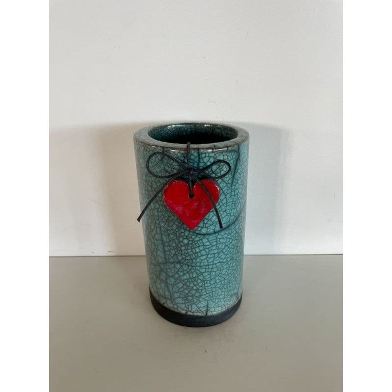 Vase Céramique Raku avec Son Petit Coeur Rouge