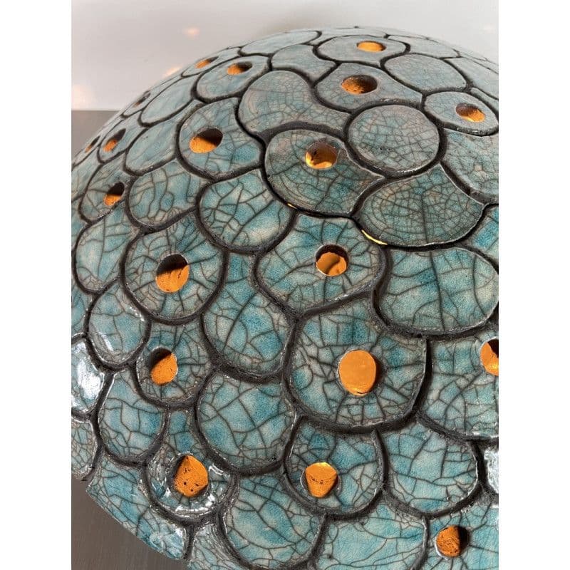 Lampe "Astre" Céramique Raku Bleu — 4