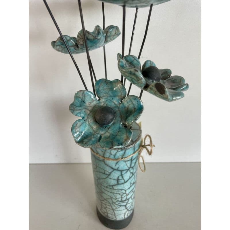 Vase Contemporain Fleurs Bleues Céramique Raku — 7