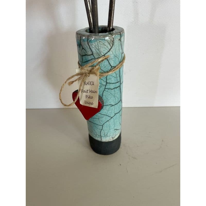 Ceramic Raku vase with 3 flowers — 7