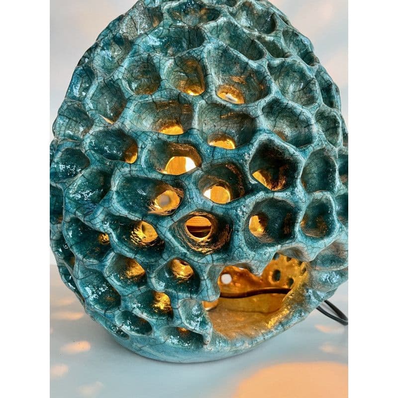 Lampe Anémone Bleue Turquoise Céramique Raku — 5